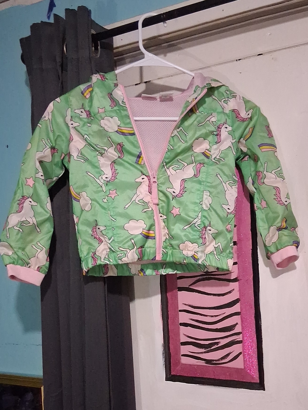 Girls' Green Unicorn Raincoat with Pink Trim
